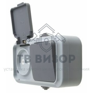 Блок
 Выключатель одноклавишный + розетка  влагозащищенная для открытой установки Rexant  IP 54, выключатель 10 А (78-0527)-0