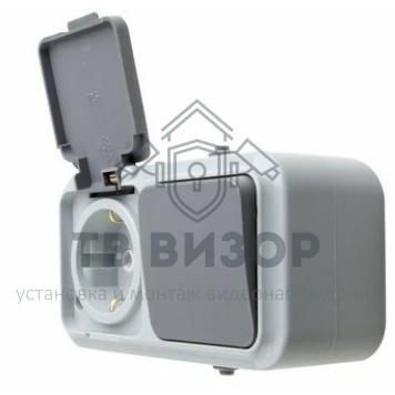 Блок
 Выключатель одноклавишный + розетка  влагозащищенная для открытой установки Rexant  IP 54, выключатель 10 А (78-0529)-0