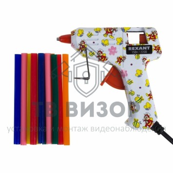 
 Пистолет клеевой 15 Вт Ø 7 мм малый + набор цветных стержней 12 шт. (блистер) REXANT (12-0112)-0