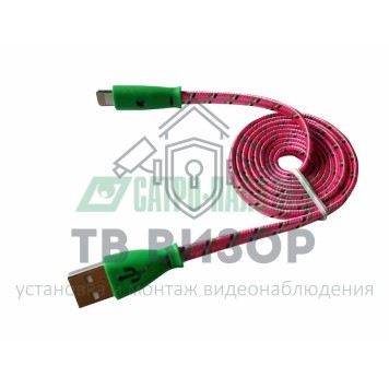 USB кабель светящиеся разъемы для iPhone 5/6/7 моделей шнур шелк плоский1М розовый (18-4258) 
 USB кабель светящиеся разъемы для iPhone 5/6/7 моделей шнур шелк плоский1М розовый (18-4258)-0