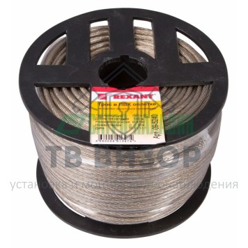 Трос
 Трос стальной в ПВХ изоляции d=4.0 мм, катушка 100 метров  REXANT (09-5240)-0