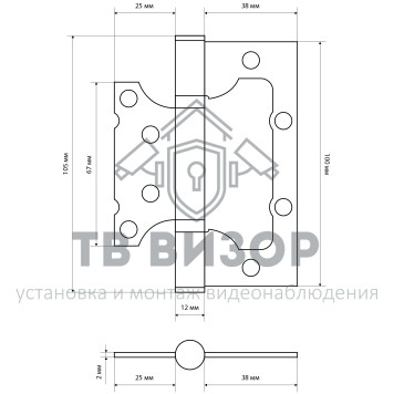 Петля накладная (без врезки)
 СТАНДАРТ 100х75х2,5мм 2BB BP-1