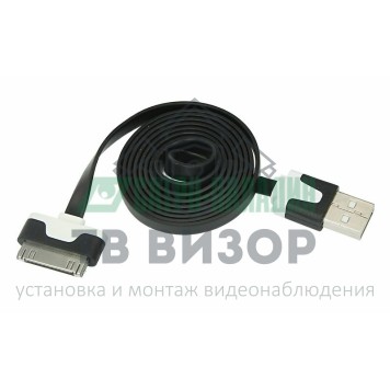 
 USB кабель для iPhone 4 slim шнур плоский 1М черный (18-1980)-0