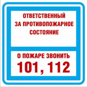 Знак безопасности
 Знак K29 Ответственный за противопожарное состояние помещения (Пленка 200х200 мм)