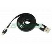 
 USB кабель для iPhone 5/6/7 моделей slim шнур плоский 1М черный (18-1970)