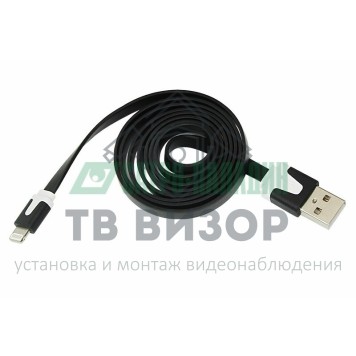 
 USB кабель для iPhone 5/6/7 моделей slim шнур плоский 1М черный (18-1970)-0