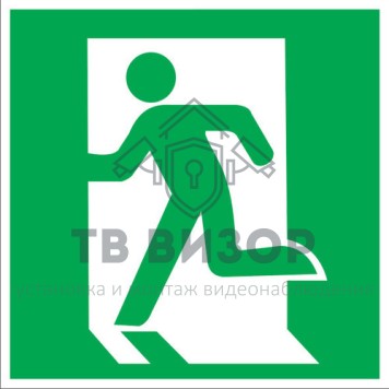 Знак безопасности
 Знак E01-01 Выход здесь (Левосторонний) (Пластик 200х200х2 мм)-0