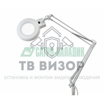 
 Лупа на струбцине круглая настольная 5Х с подсветкой, белая  REXANT (31-0011)-0