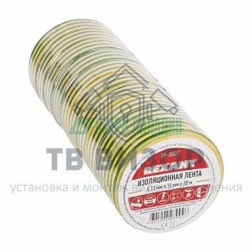 Лента изоляционная
 Изолента 15 мм х 10 м, желто-зеленая (упак. 10 роликов) REXANT (09-2007)-1