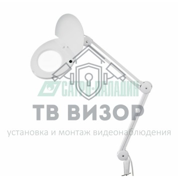 
 Лупа на струбцине круглая настольная 5Х с подсветкой с крышкой, белая   REXANT (31-0222)-0