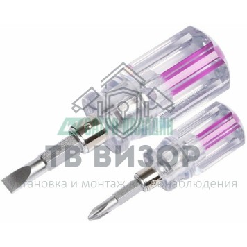 
 Отвёртка комбинированная, прозрачная рукоятка, двухсторонний стержень 40 мм ( Крестовая, Шлицевая) Rexant (12-4743)-0