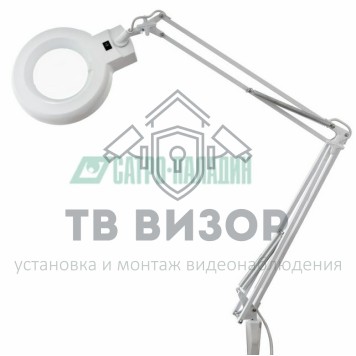 
 Лупа на струбцине круглая настольная 8Х с подсветкой, белая  REXANT (31-0021)-0