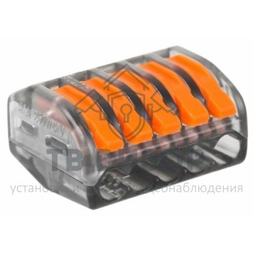 Клемма
 Универсальная клемма 5-проводная, прозрачная (0,08-2,5/4 мм²) (40 шт/уп) REXANT (07-5255-1)-1