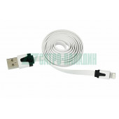 
 USB кабель для iPhone 5/6/7 моделей slim шнур плоский 1М белый (18-1974)