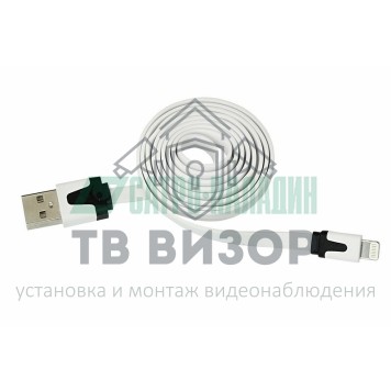 
 USB кабель для iPhone 5/6/7 моделей slim шнур плоский 1М белый (18-1974)-0