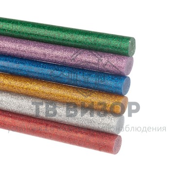 Термоклей
 Клей 11/100мм Цветной с Блестками  (12шт/уп)  Блистер  REXANT (09-1235)-0