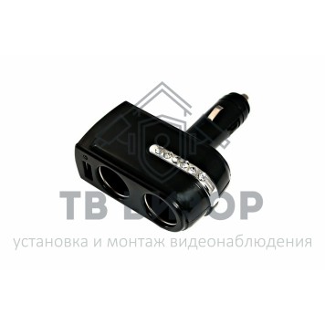 
 Разветвитель автоприкуривателя  2гн 1хUSB (5V 1 000mA)  REXANT (16-0238)-0