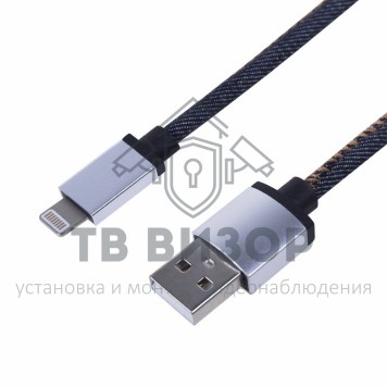 
 USB кабель для iPhone 5/6/7 моделей, шнур в джинсовой оплетке REXANT (18-4248) кратно 10 шт-0