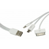 
 USB кабель 3 в 1 только для зарядки iPhone 5/iPhone 4/microUSB белый (18-1126)