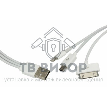 
 USB кабель 3 в 1 только для зарядки iPhone 5/iPhone 4/microUSB белый (18-1126)-0