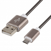 
 USB кабель microUSB, шнур в металлической оплетке, черный (18-4221) кратно 5 шт