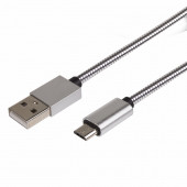 
 USB кабель microUSB, шнур в металлической оплетке, серебристый  REXANT (18-4241) кратно 10 шт