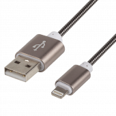 
 USB кабель для iPhone 5/6/7 моделей, шнур в металлической оплетке, черный (18-4222) кратно 10 шт