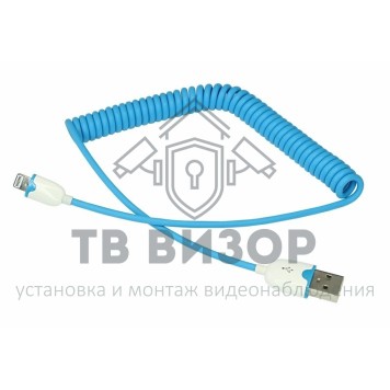 
 USB кабель для iPhone 5/6/7 моделей шнур спираль (усиленный) 1М синий (18-4203)-0