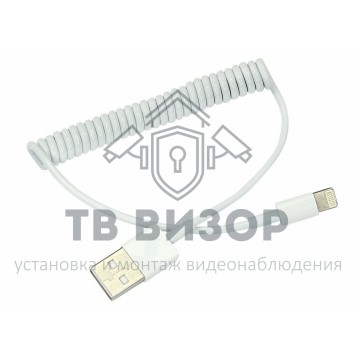 
 USB кабель для iPhone 5/6/7 моделей шнур спираль 1М белый (18-4202)-0