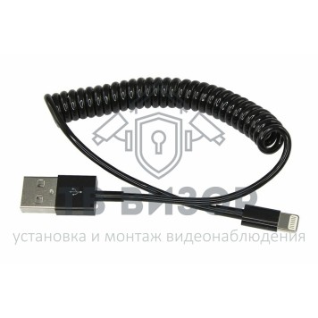 
 USB кабель для iPhone 5/6/7 моделей шнур спираль 1М черный (18-4201)-0