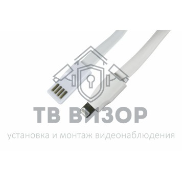 
 USB кабель для iPhone 5/6/7 моделей плоский силиконовый шнур, белый REXANT (18-1977)-0