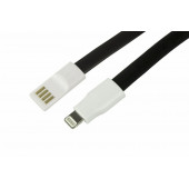 
 USB кабель для iPhone 5/6/7 моделей плоский силиконовый шнур, черный REXANT (18-1978)