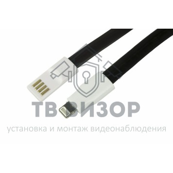
 USB кабель для iPhone 5/6/7 моделей плоский силиконовый шнур, черный REXANT (18-1978)-0