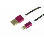 
 USB кабель для iPhone 5/6/7 моделей, шнур в тканевой оплетке, черный REXANT (18-4245)