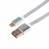 
 USB кабель для iPhone 5/6/7/8/X моделей, плоский шнур текстиль белый (18-1979-9)