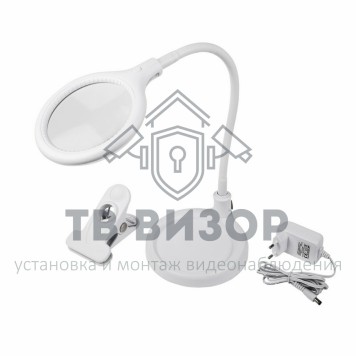 
 Лупа настольная малая 3X с подсветкой 30 LED (подставка + прищепка), белая REXANT (31-0247)-0
