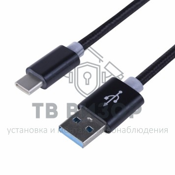 
 Шнур USB 3. 1 type C (male) - USB 2. 0 (male) в тканевой оплетке 1M черный REXANT (18-1884) кратно 10 шт-0