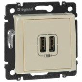 Розетка электрическая
 Legrand 774170 ∙ VALENA Розетка двойная USB слоновая кость