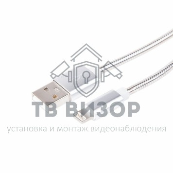 
 USB кабель для iPhone 5/6/7 моделей, шнур в металлической оплетке, серебристый REXANT (18-4247) кратно 10шт-0