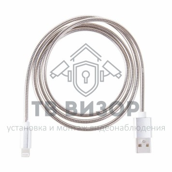 
 USB кабель для iPhone 5/6/7 моделей, шнур в металлической оплетке, серебристый REXANT (18-4247) кратно 10шт-2